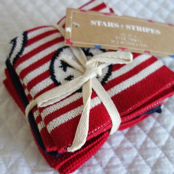 New STARS & STRIPES Patriotic 100% Cotton Dishtowels – Set of 6 - Picture 1 of 3